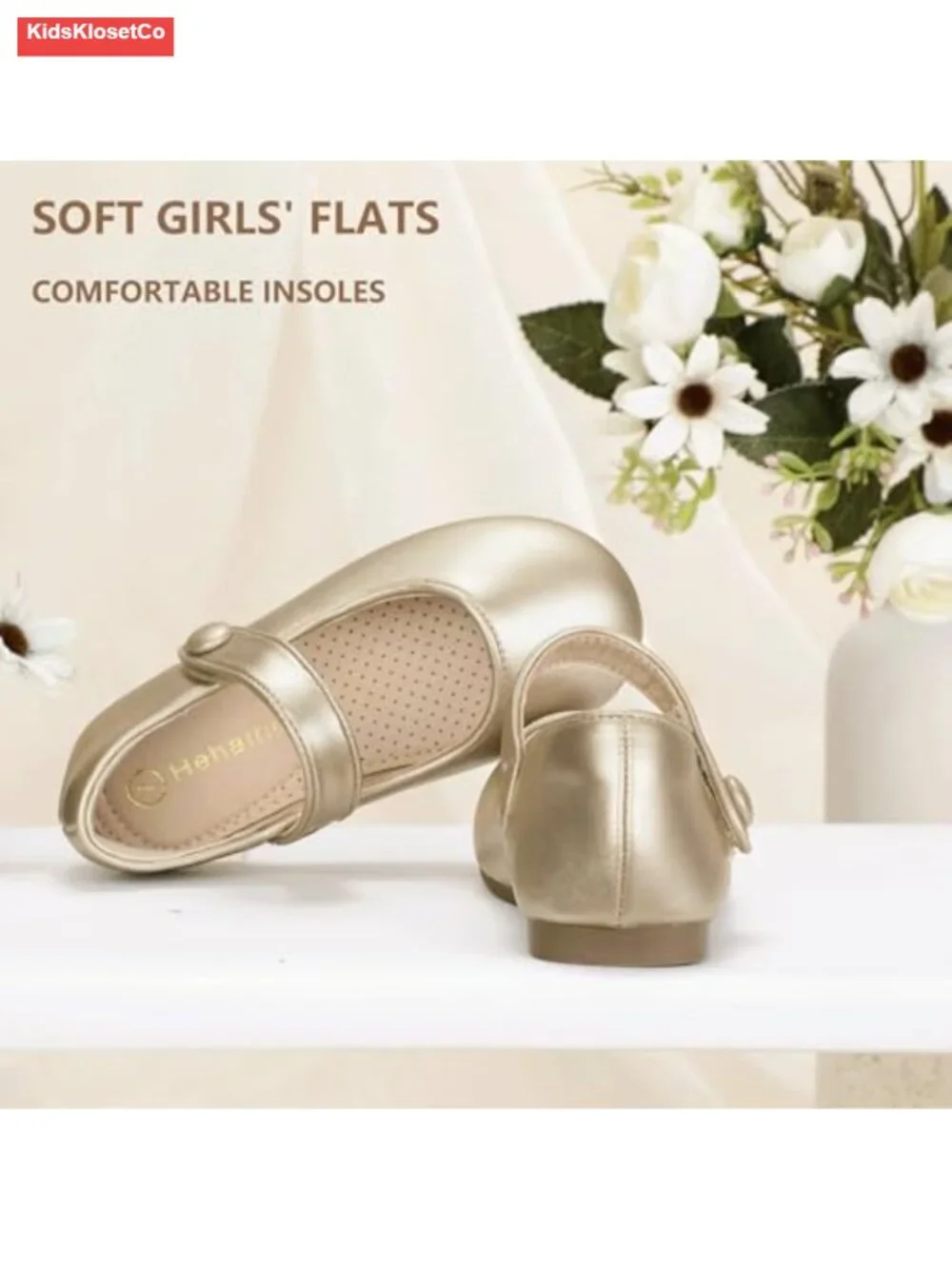 Toddler Girls Mary Jane Ballet Flats Flower Girl Dress Shoes with Hook & Loop